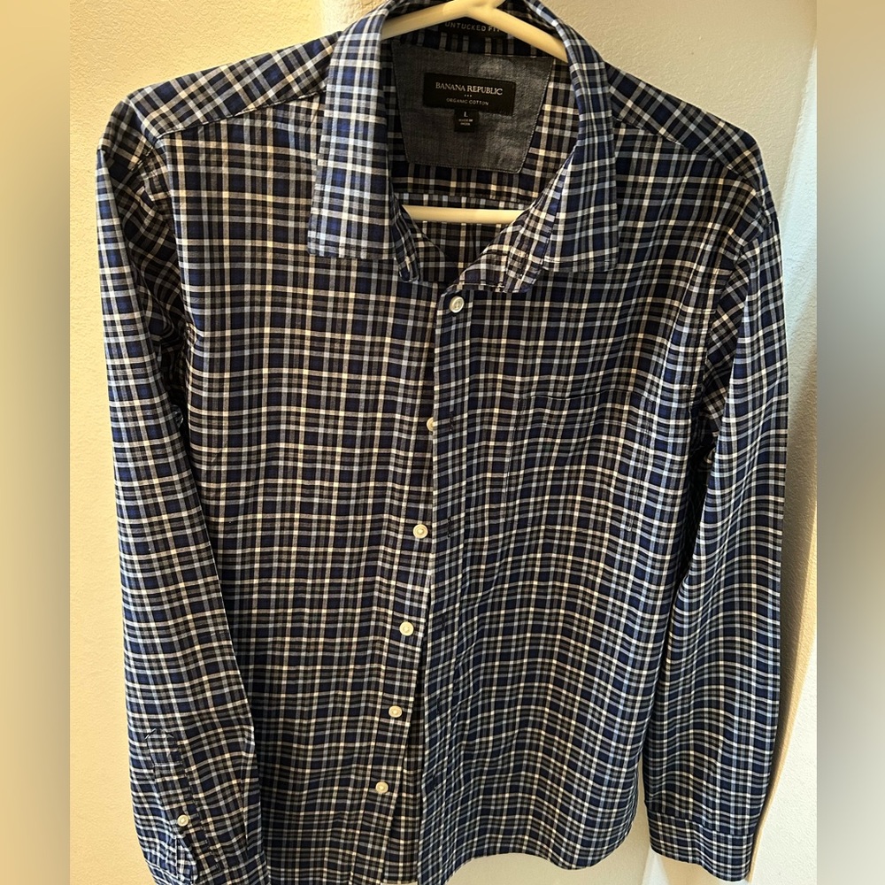Banana Republic Men's Navy Checkered Shirt